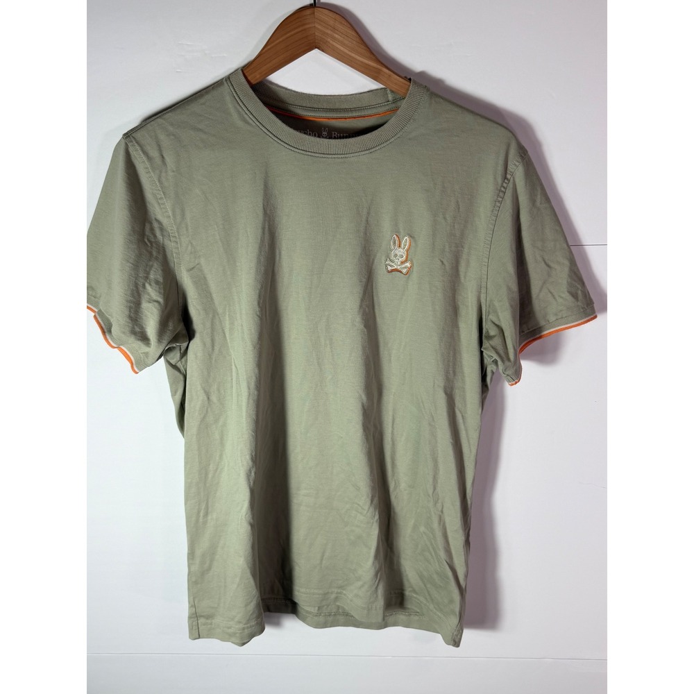 Psycho Bunny Mens Sage Green Pima Cotton Logo T-Shirt Size 6 Large Orange Trim